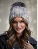 Winter hat with a shimmering thread in braids, beige C49 - Online store - Boutique